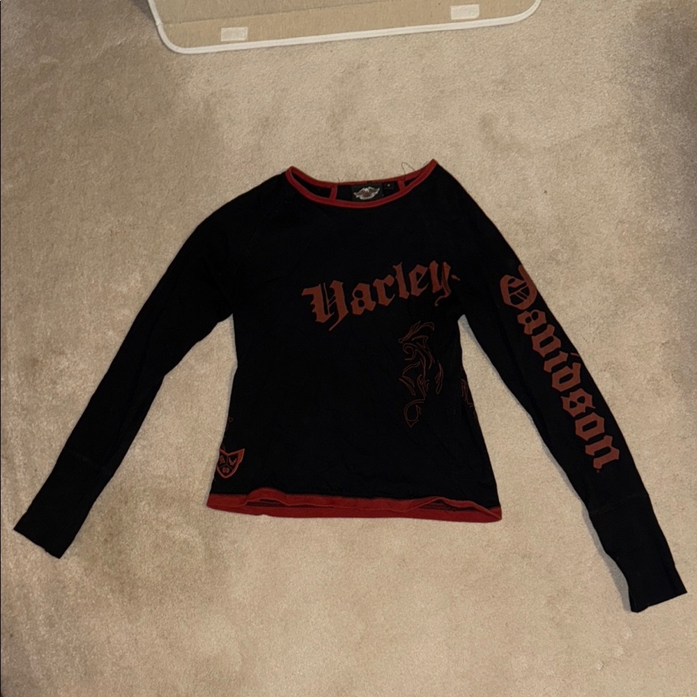 Harley-Davidson Black and Orange Fitted Graphic Hoodie